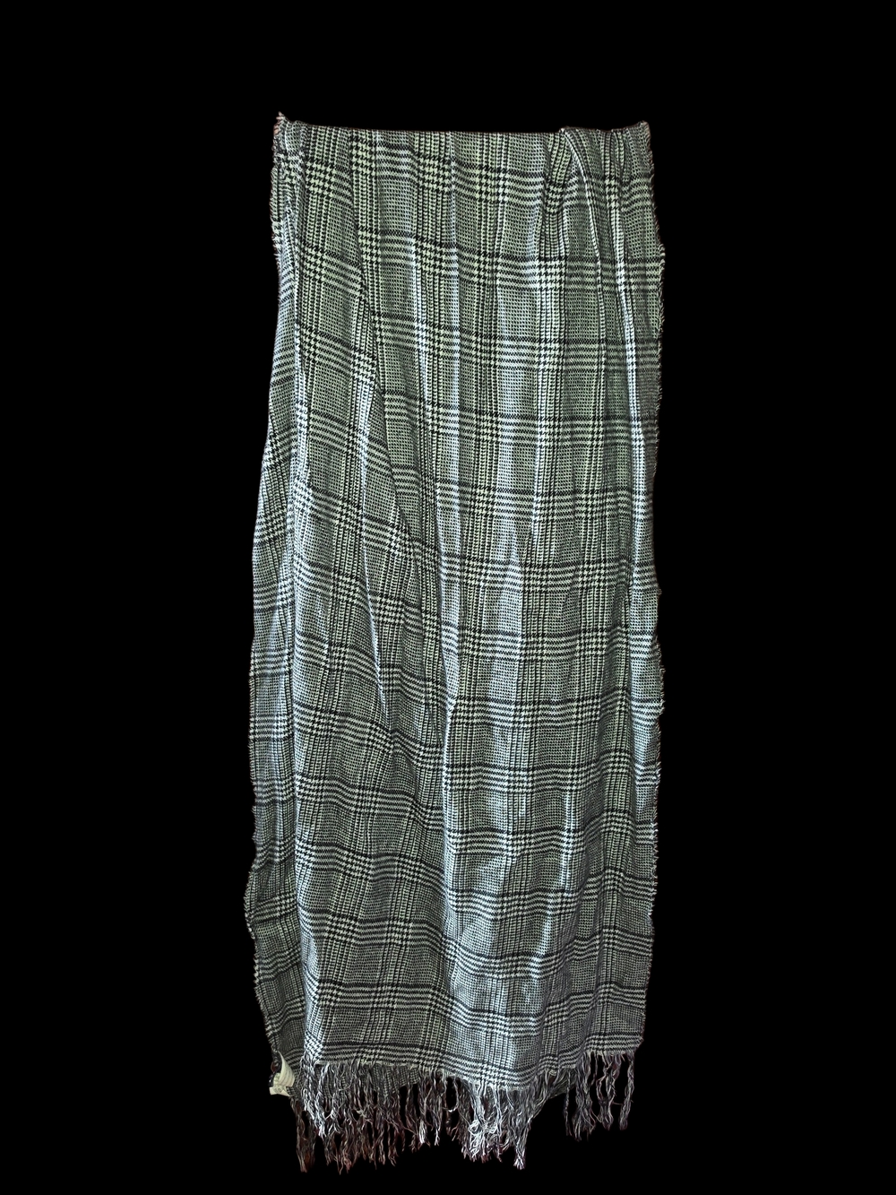 4/8/6. Alcott Plaid Fringe Maxi Scarf in Black and White